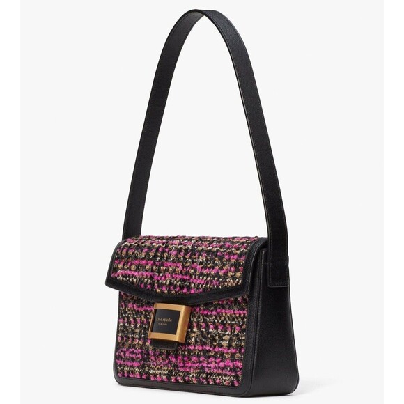 New Kate Spade Katy Tweed Flap Shoulder bag Pink Multi - Picture 2 of 6